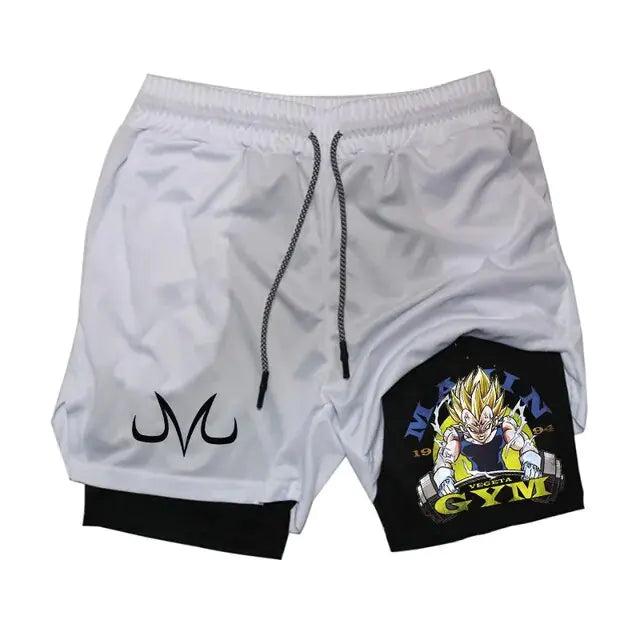 Anime Running Shorts Men Fitness Gym Training 2 in 1 Sports Shorts